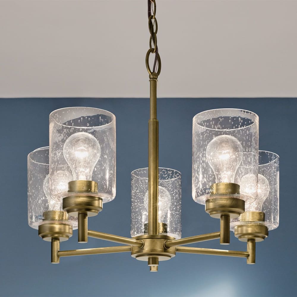 Lustre 5 Lumières Acier, Verre Transparent Bullé — vue 4