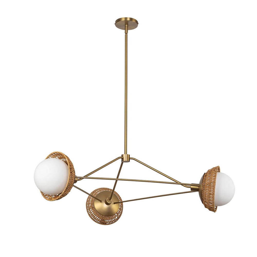 Lustre 3 Lumières Acier, Rotin, Verre Opalin — vue 3