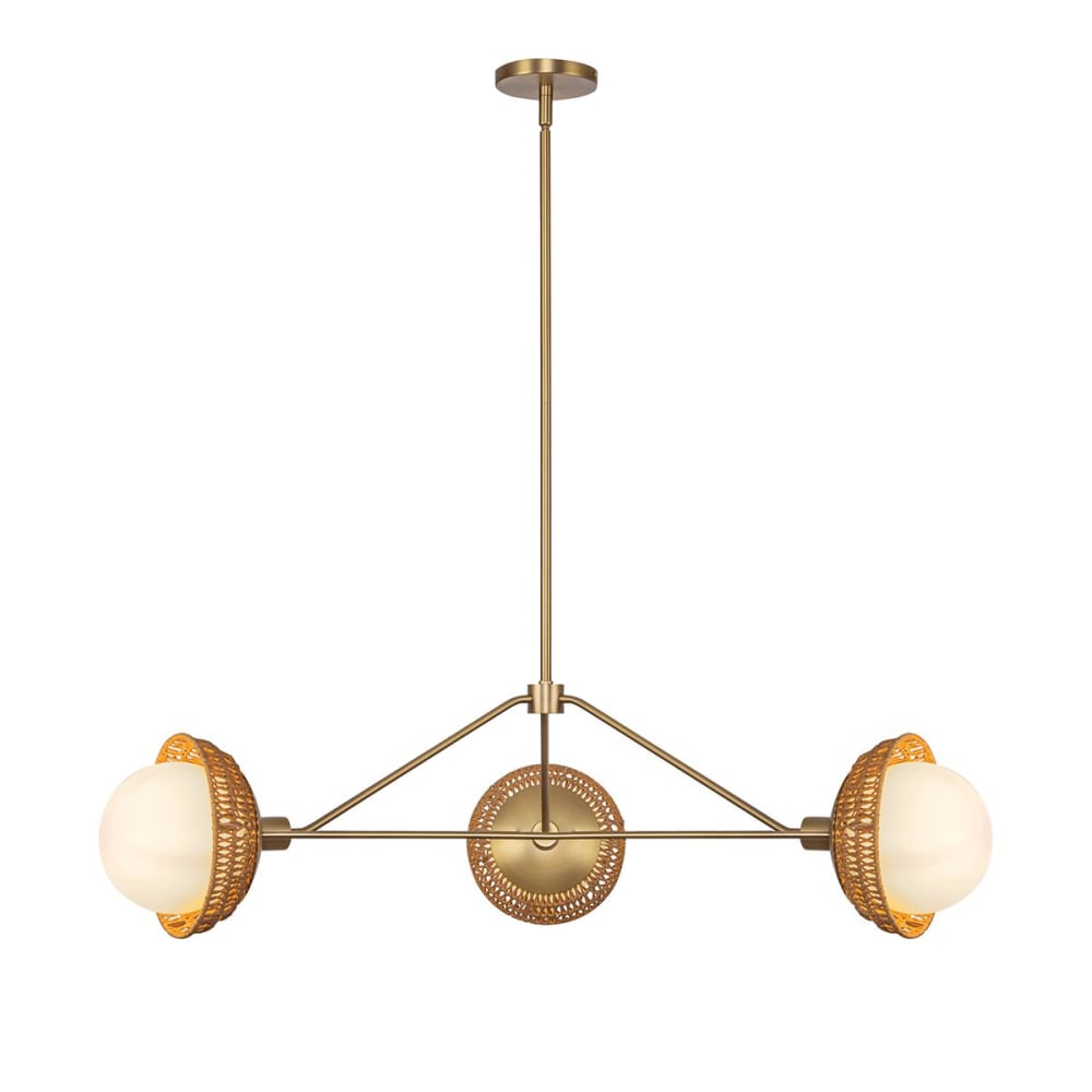 Lustre 3 Lumières Acier, Rotin, Verre Opalin — vue 4