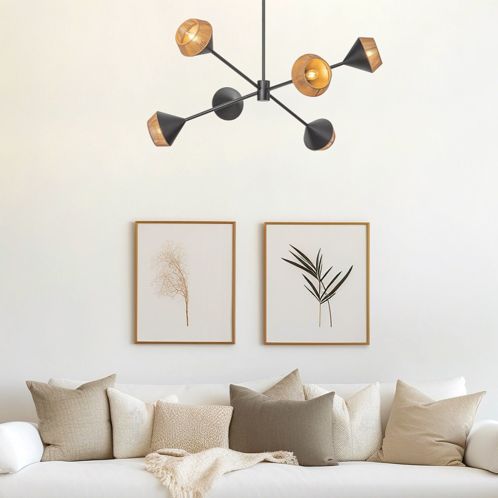 Lustre 6 Lumières Acier, Corde tressée Naturelle — vue 3