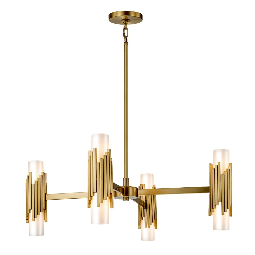 Lustre 8 Lumières Acier, Globe en Verre Opalin — vue 4