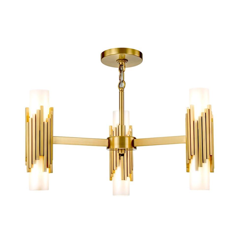 Lustre 6 Lumières Acier, Globe en Verre Opalin — vue 3