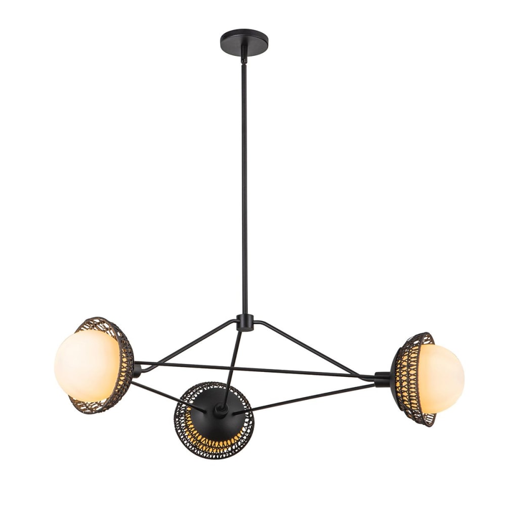 Lustre 3 Lumières Acier, - opalin