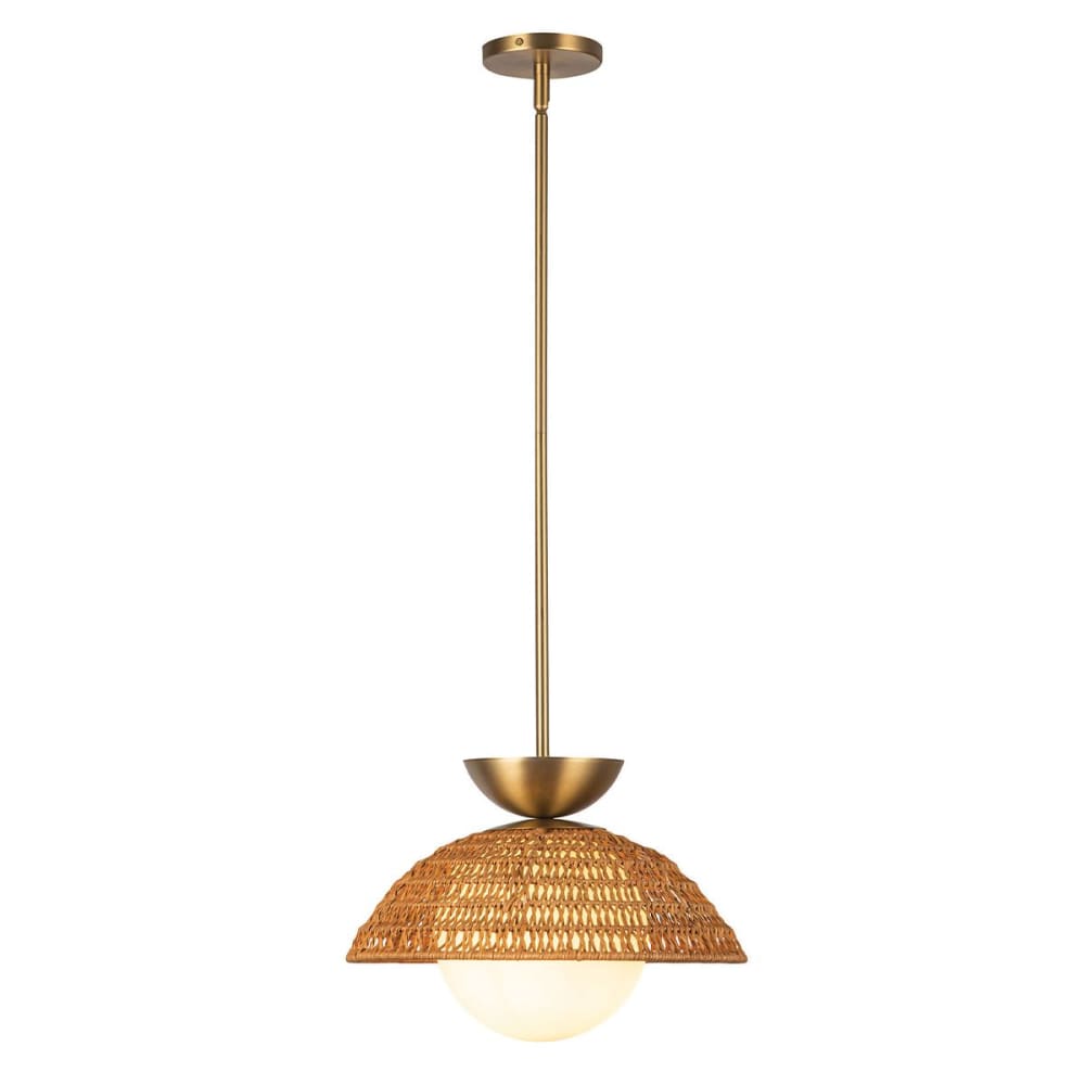 Suspension 1 Lumière Acier, Rotin, Verre Opalin — vue 4