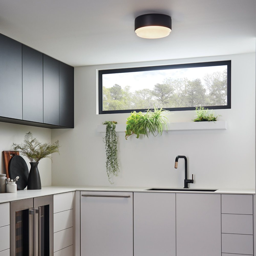 Plafonnier Acier, Verre Opalin Noir — vue 3