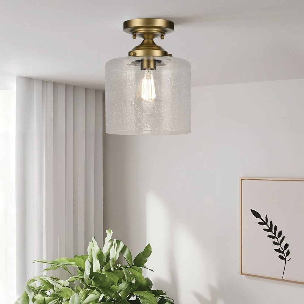 Semi-Plafonnier Acier, Verre Transparent Bullé Laiton Naturel — vue 3