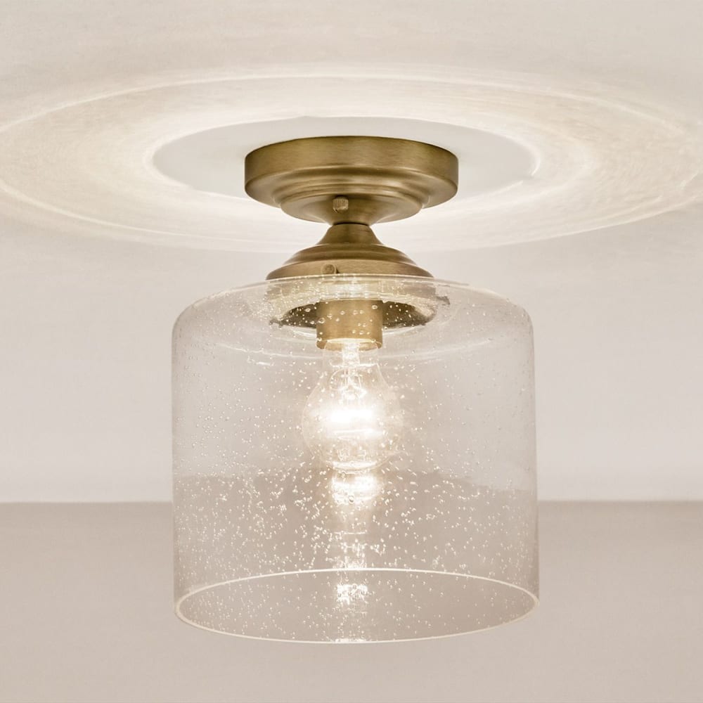 Semi-Plafonnier Acier, Verre Transparent Bullé Laiton Naturel — vue 4