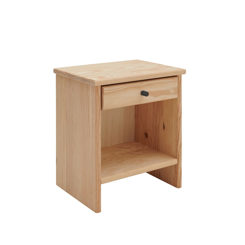 Table de chevet 1 tiroir en bois massif coloris naturel poignés noir