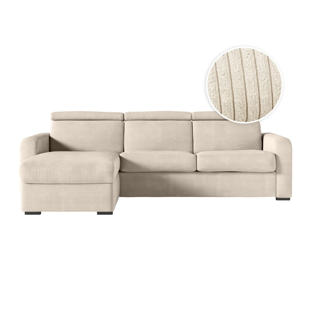 Canapé d'angle convertible couchage 140x190cm en velours côtelé beige