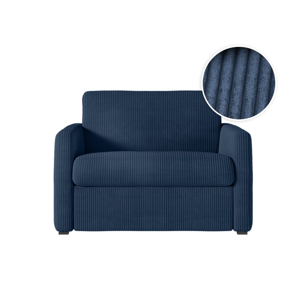 Fauteuil convertible couchage 70x190cm velours bleu foncé matelas 13cm