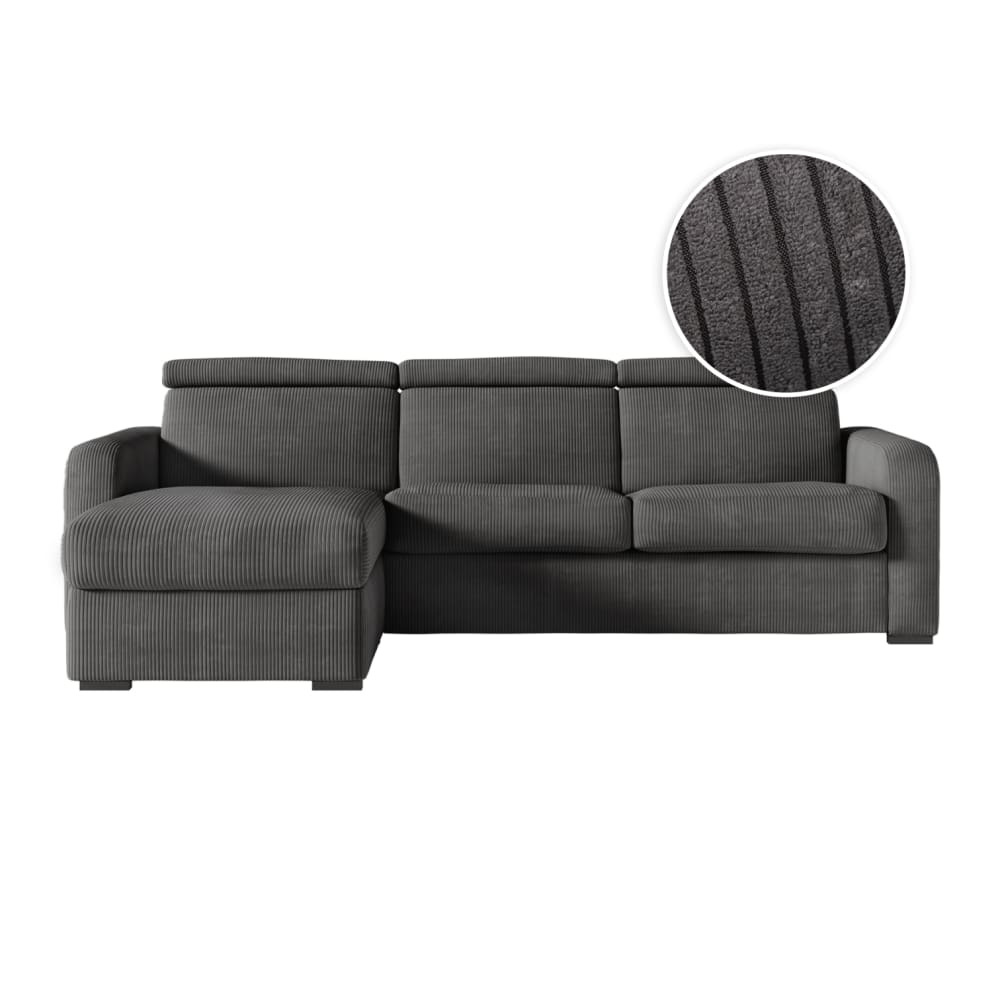 Canapé d'angle convertible couchage 140x190cm en velours côtelé gris