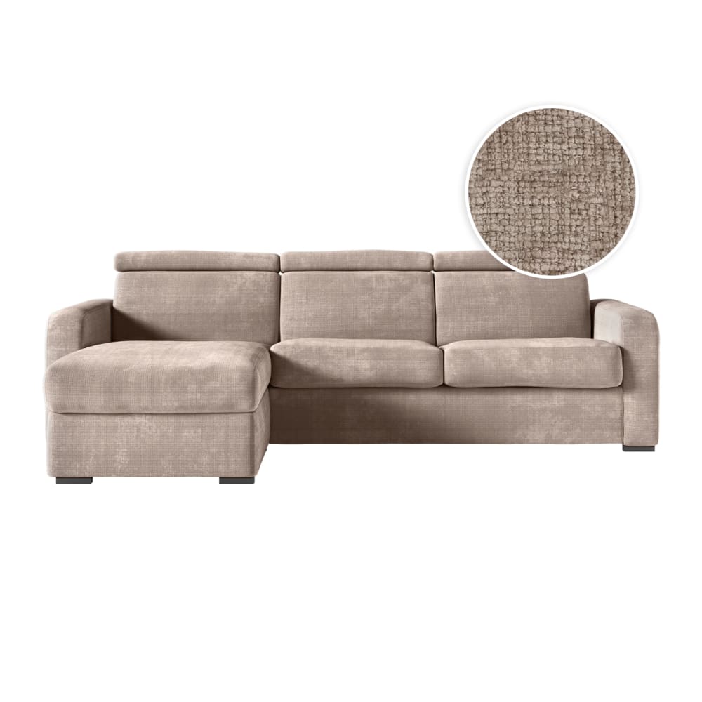 Canapé d'angle convertible couchage 140x190cm en tissu chenille taupe