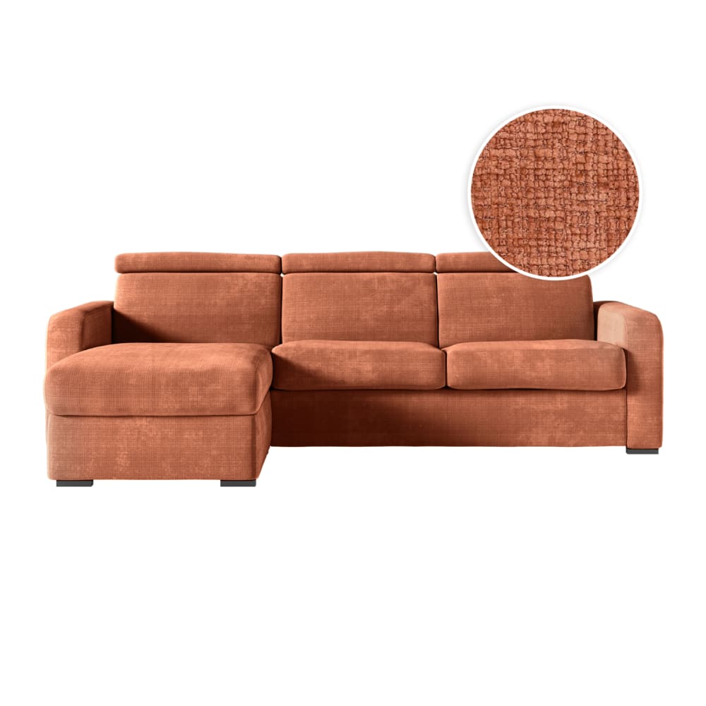 Canapé d'angle convertible couchage 140x190cm en tissu terracotta