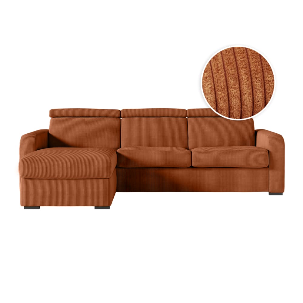 Canapé d'angle convertible couchage 140x190cm en velours terracotta
