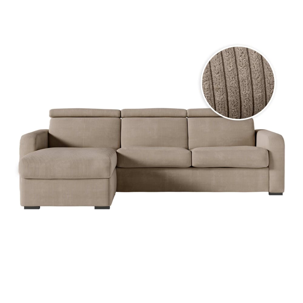 Canapé d'angle convertible couchage 140x190cm en velours côtelé taupe