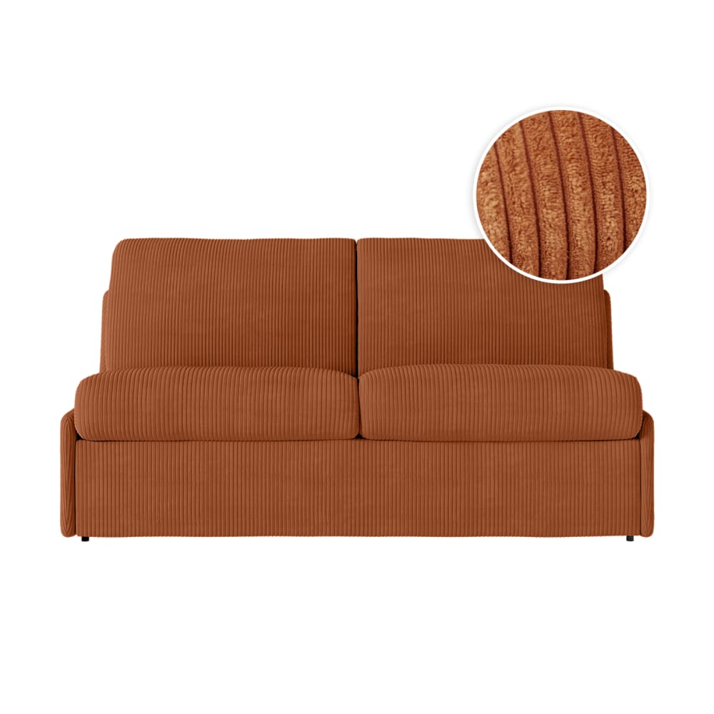 Canapé convertible couchage 140x190cm velours terracotta matelas 13cm