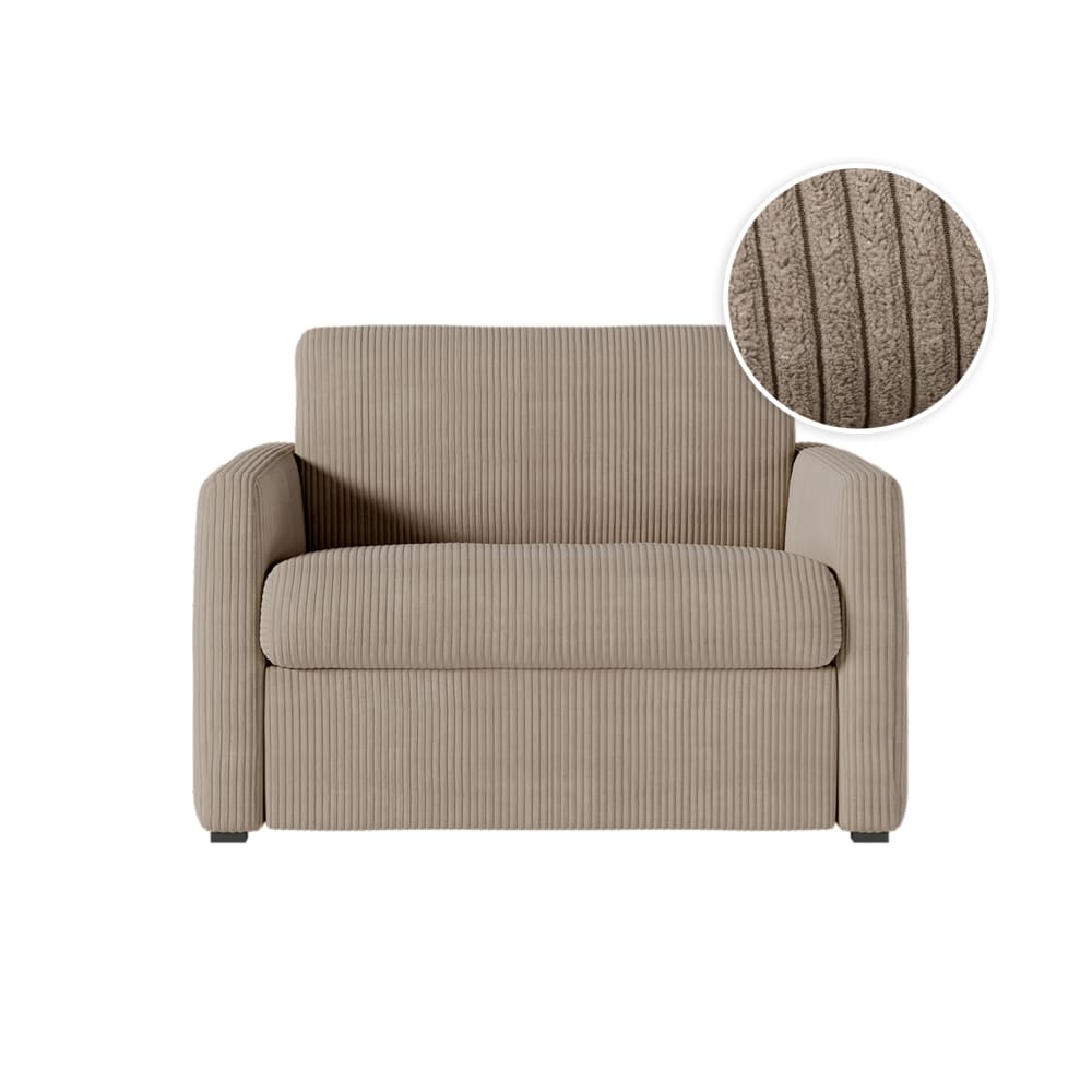 Fauteuil convertible couchage 70x190cm velours taupe matelas 13cm