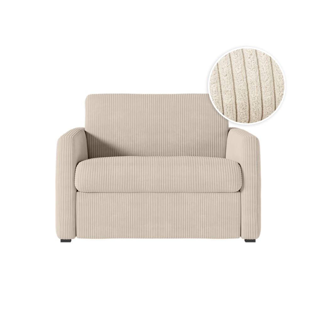 Fauteuil convertible couchage 70x190cm velours beige matelas 13cm