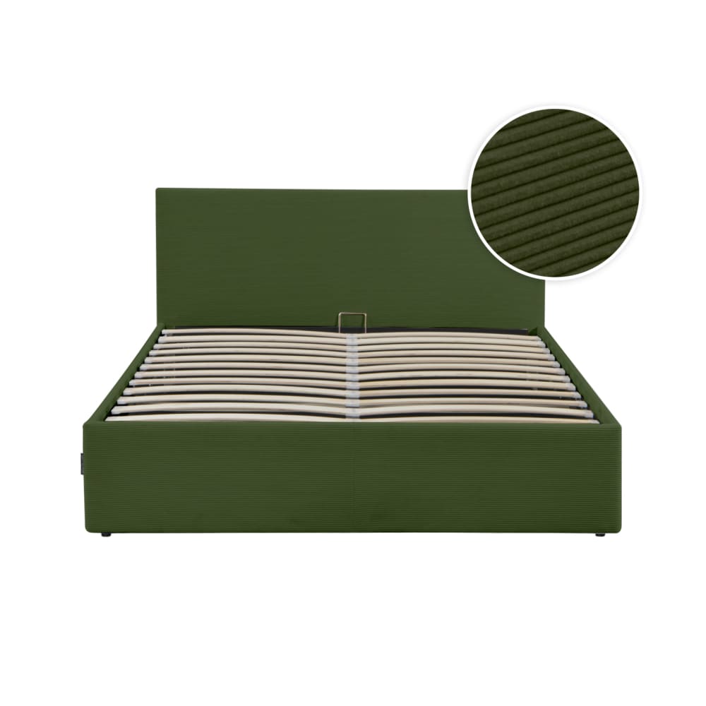 Cadre de lit avec coffre de rangement velours côtelé vert - 140x190cm