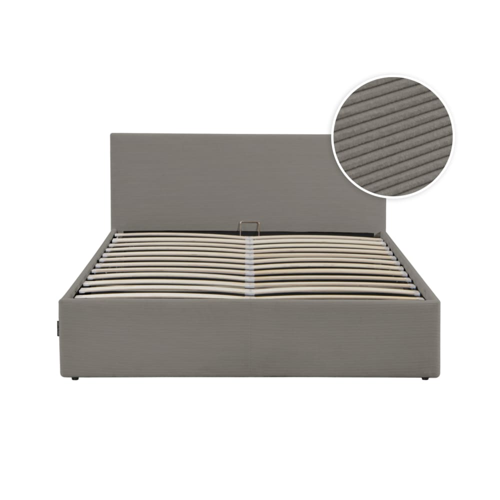 Cadre de lit avec coffre de rangement velours côtelé gris - 180x200cm