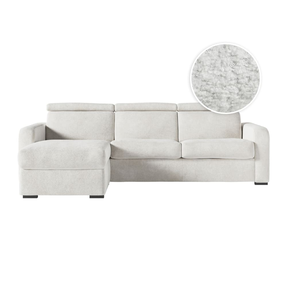 Canapé d'angle convertible couchage 140x190cm en tissu bouclette blanc