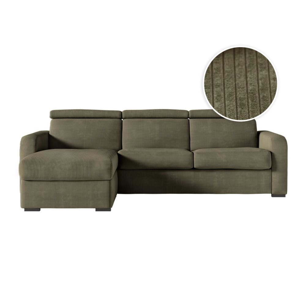 Canapé d'angle convertible couchage 140x190cm en velours côtelé vert