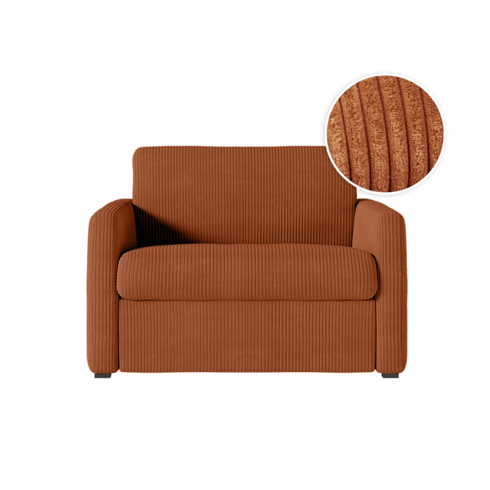 Fauteuil convertible couchage 70x190cm velours terracotta matelas 13cm