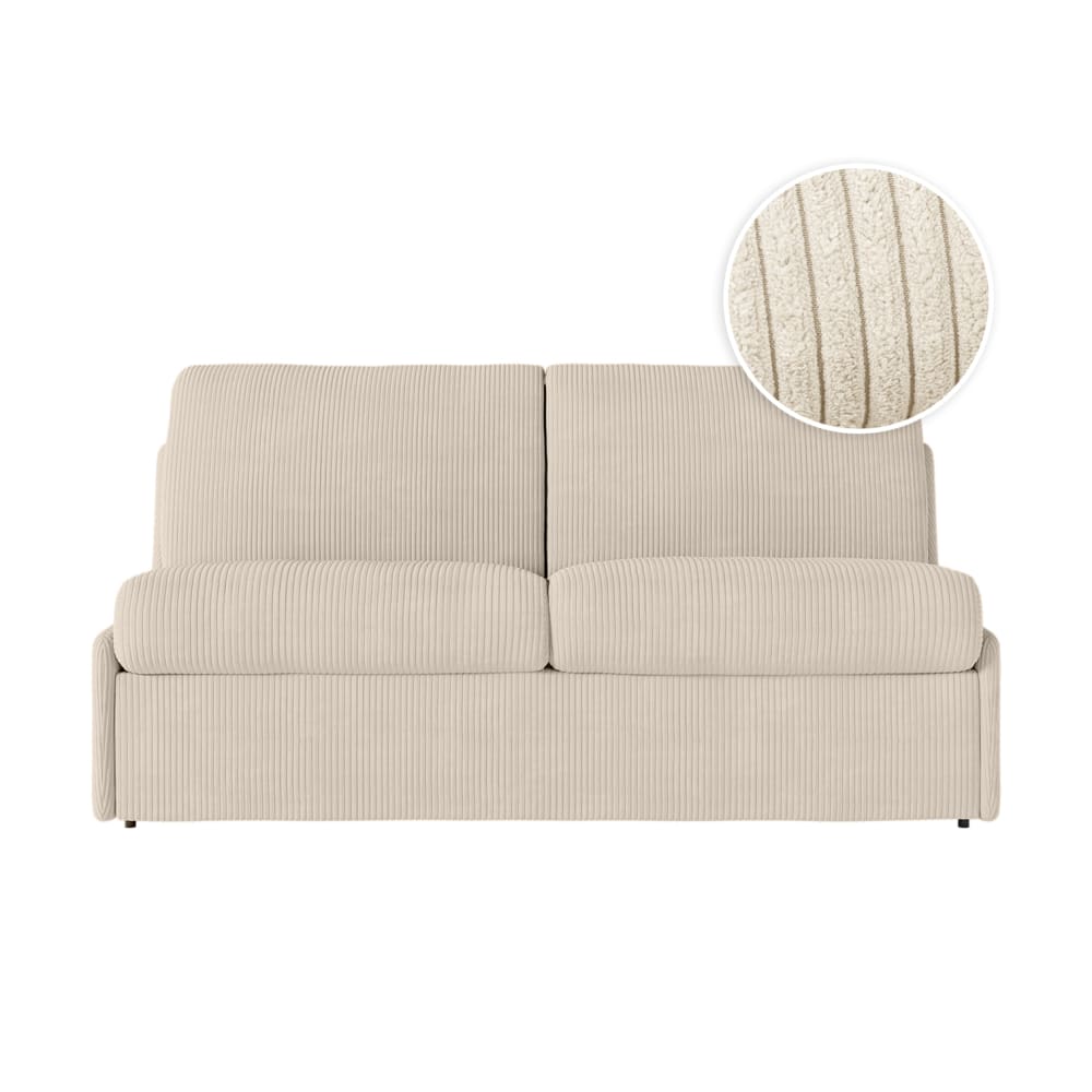Canapé convertible couchage 140x190cm velours beige matelas 13cm