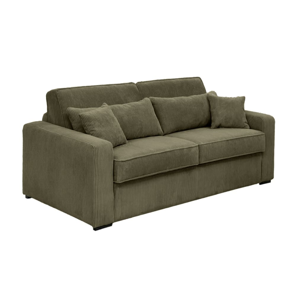 Canapé convertible express 3 places en velours côtelé vert kaki