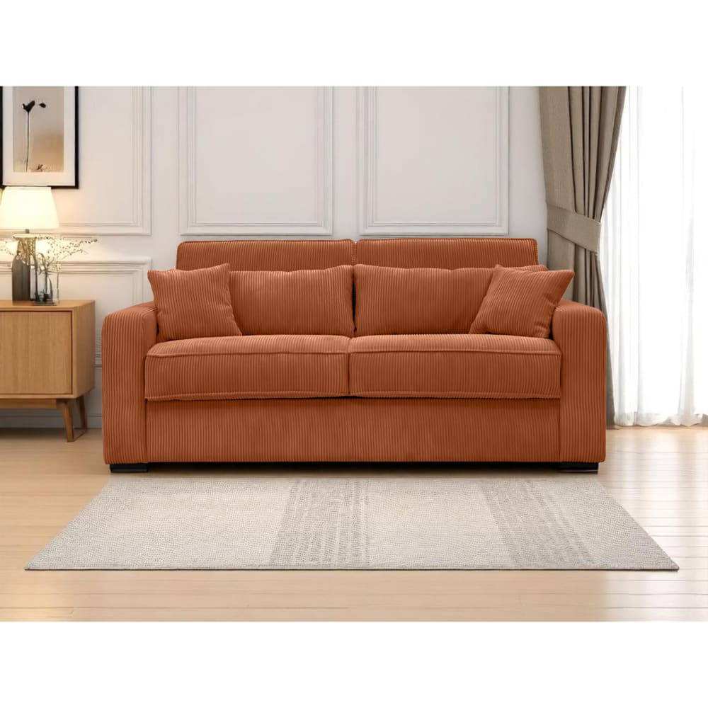 Canapé convertible express 3 places en velours côtelé terracotta