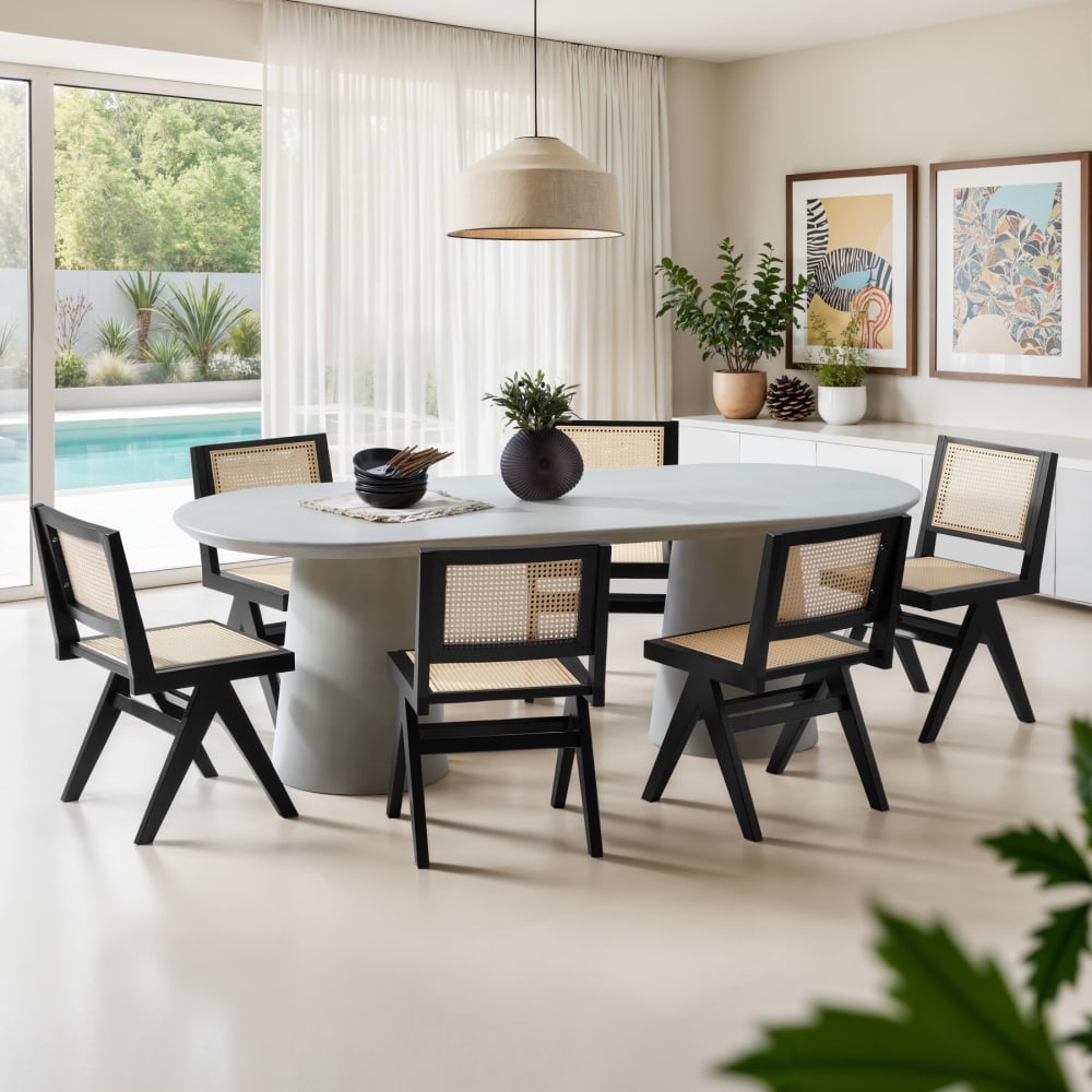 Lot de 4 chaises en bois avec cannage viennois design boho noir