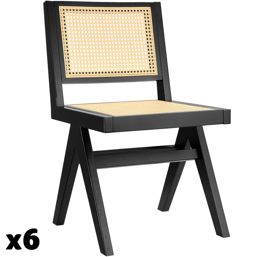Lot de 6 chaises en bois avec cannage viennois design boho noir