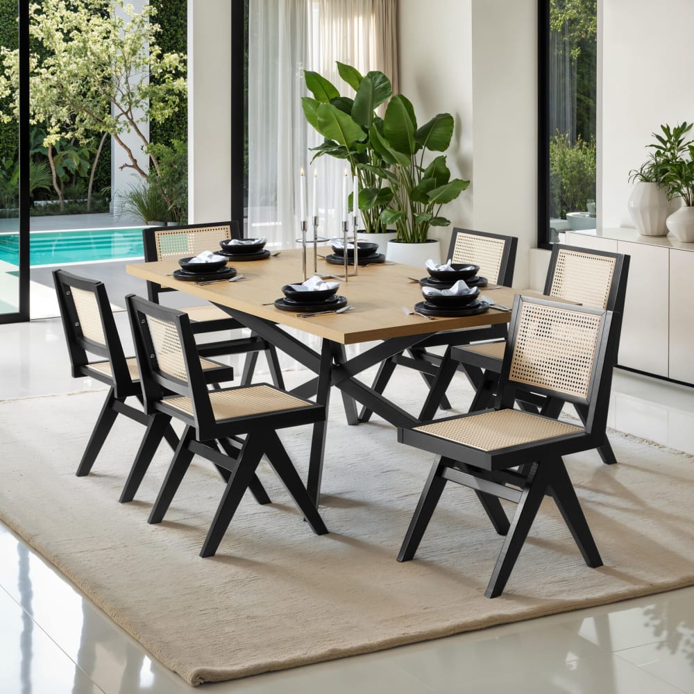 Chaise en bois avec cannage viennois design boho noir