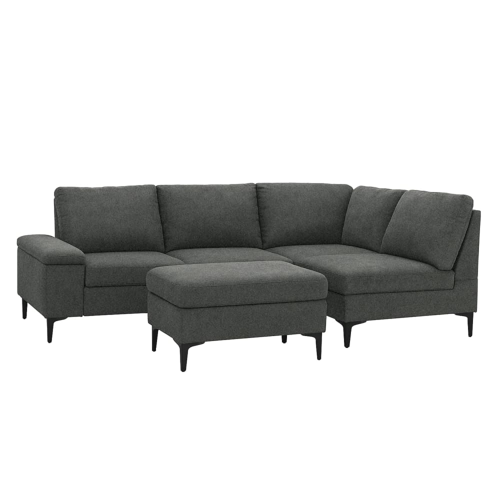 Canapé d'angle 4-5 places en tissu chenille gris anthracite avec pouf