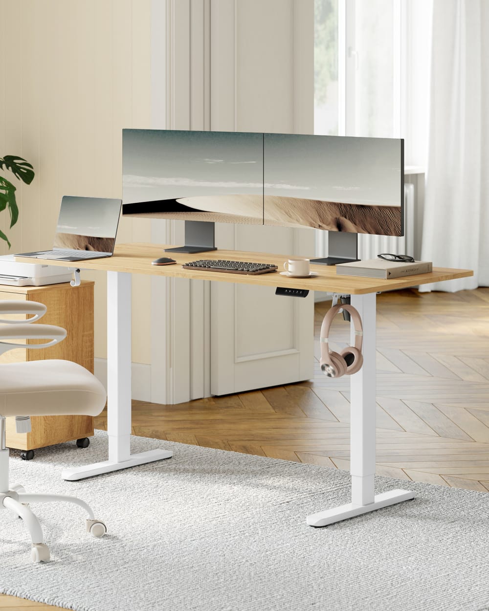 Bureau électrique réglable en hauteur sans plateau de table blanc mat