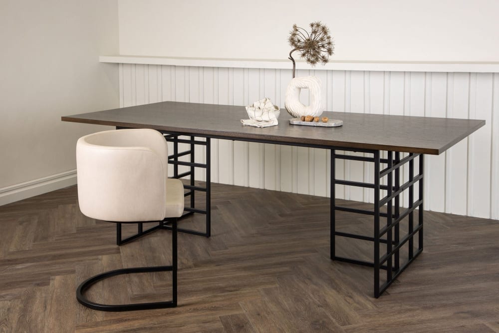 Esstisch Ystad 220cm mit Stahlgestell, Mokka/Schwarz - Maisons Du