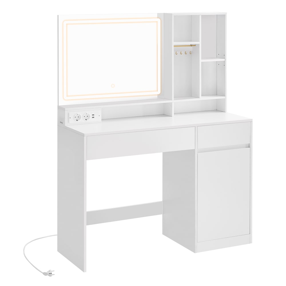 Coiffeuse avec miroir tiroir et rangement pour bijoux l 110 cm blanc