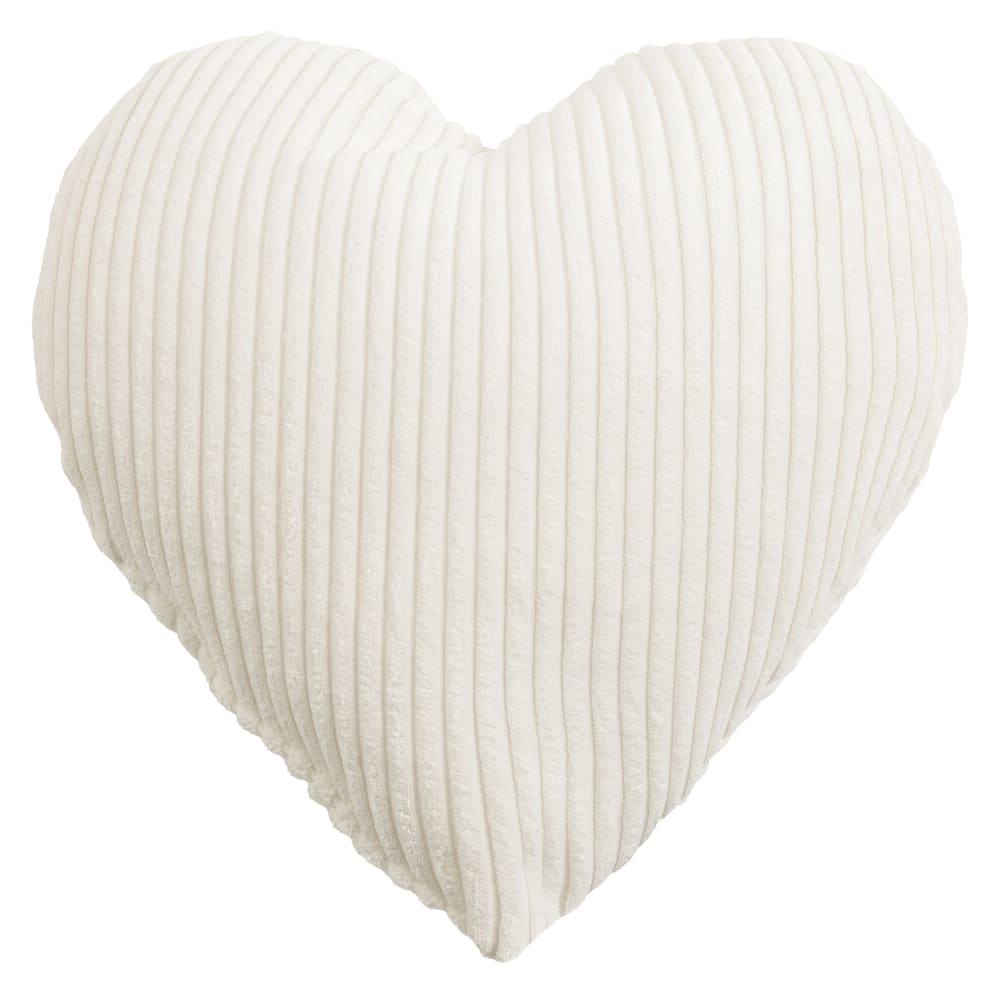 Coussin petit cœur velours cotelé beige env. 43 cm