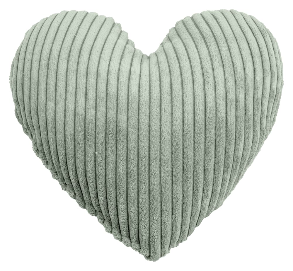 Coussin petit cœur velours cotelé vert sauge env. 32 cm