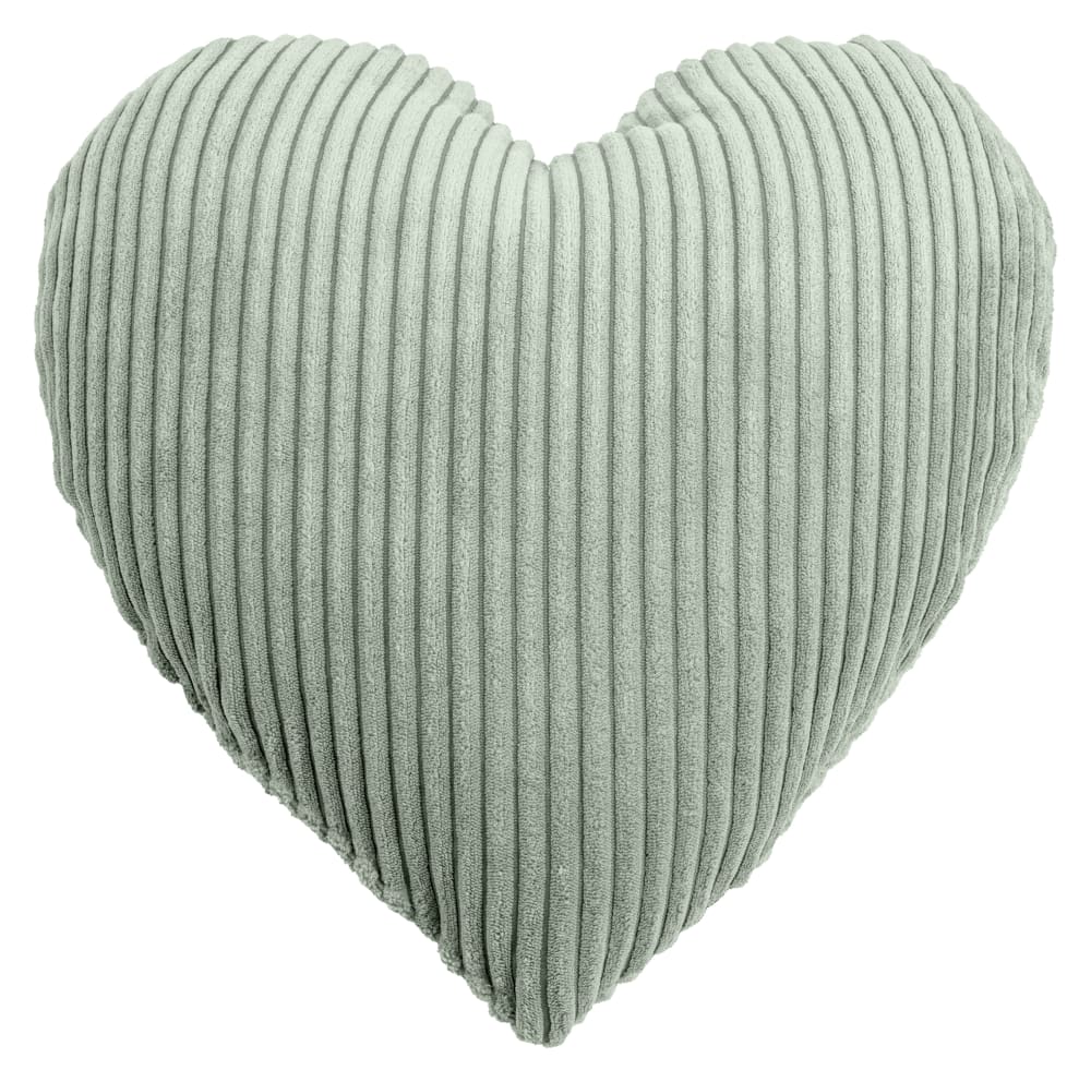 Coussin petit cœur velours cotelé vert sauge env. 43 cm