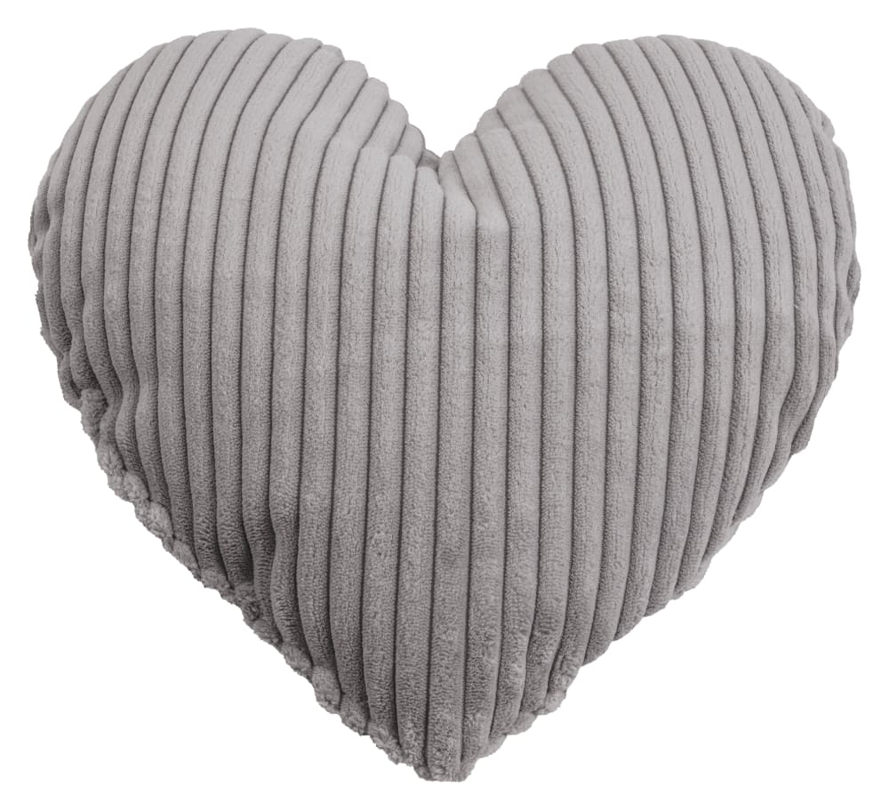 Coussin petit cœur velours cotelé gris env. 32 cm