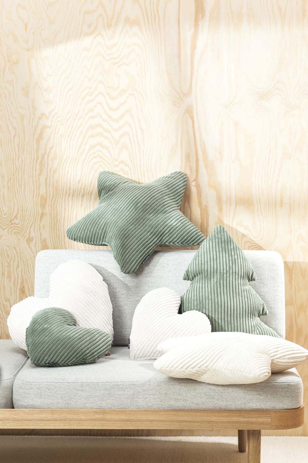 Coussin petit cœur velours cotelé beige env. 32 cm — vue 3
