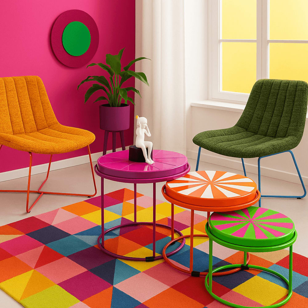 Fauteuil en polyester vert et acier bleu