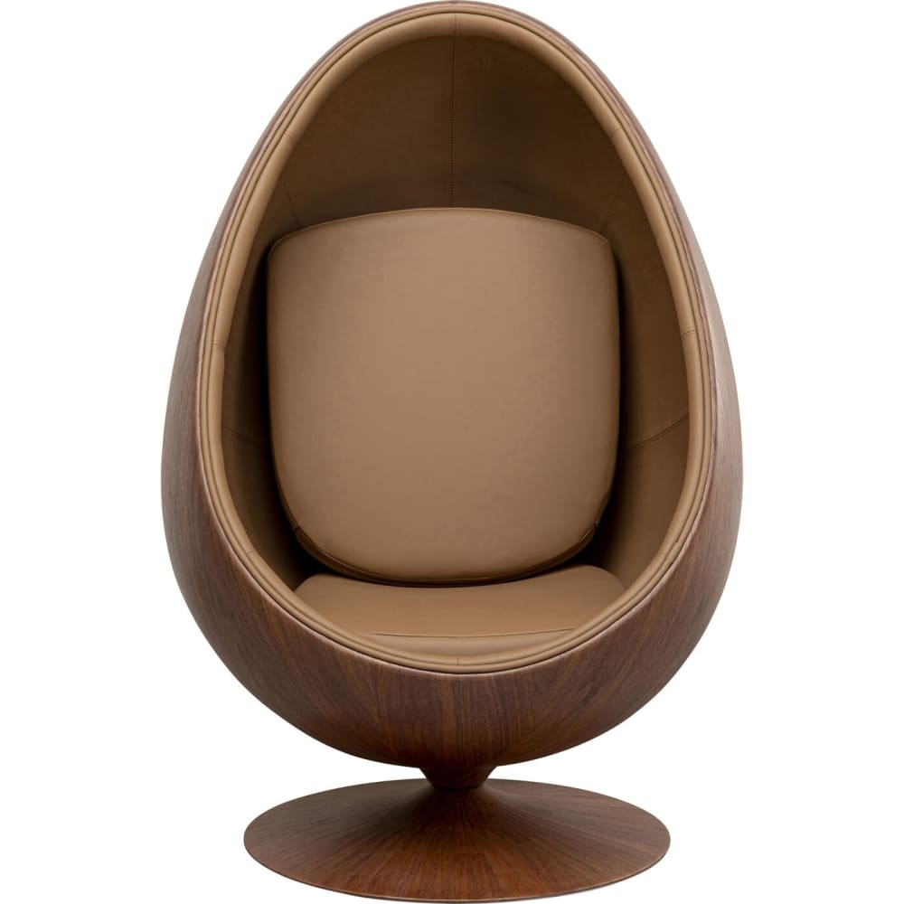 Fauteuil oeuf pivotant en simili et noyer