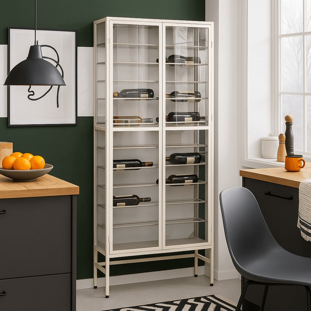 Porte-bouteilles en verre et acier beige 180x75