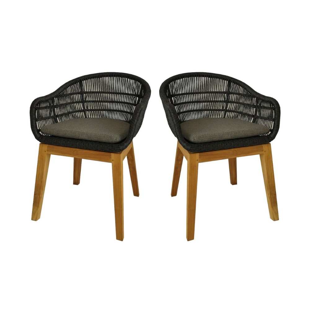 Fauteuils en résine tressée noire avec coussin (lot de 2)