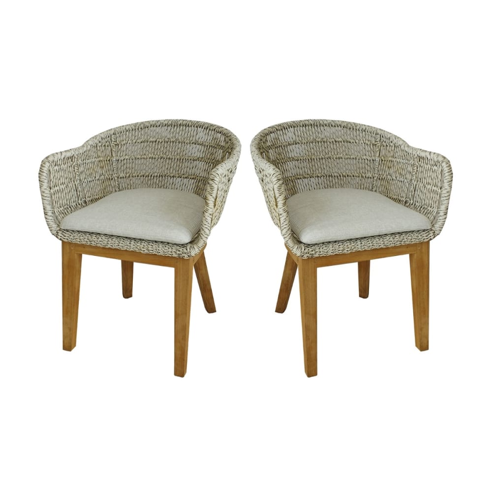 Fauteuils en résine tressée grise chiné avec coussin (lot de 2)