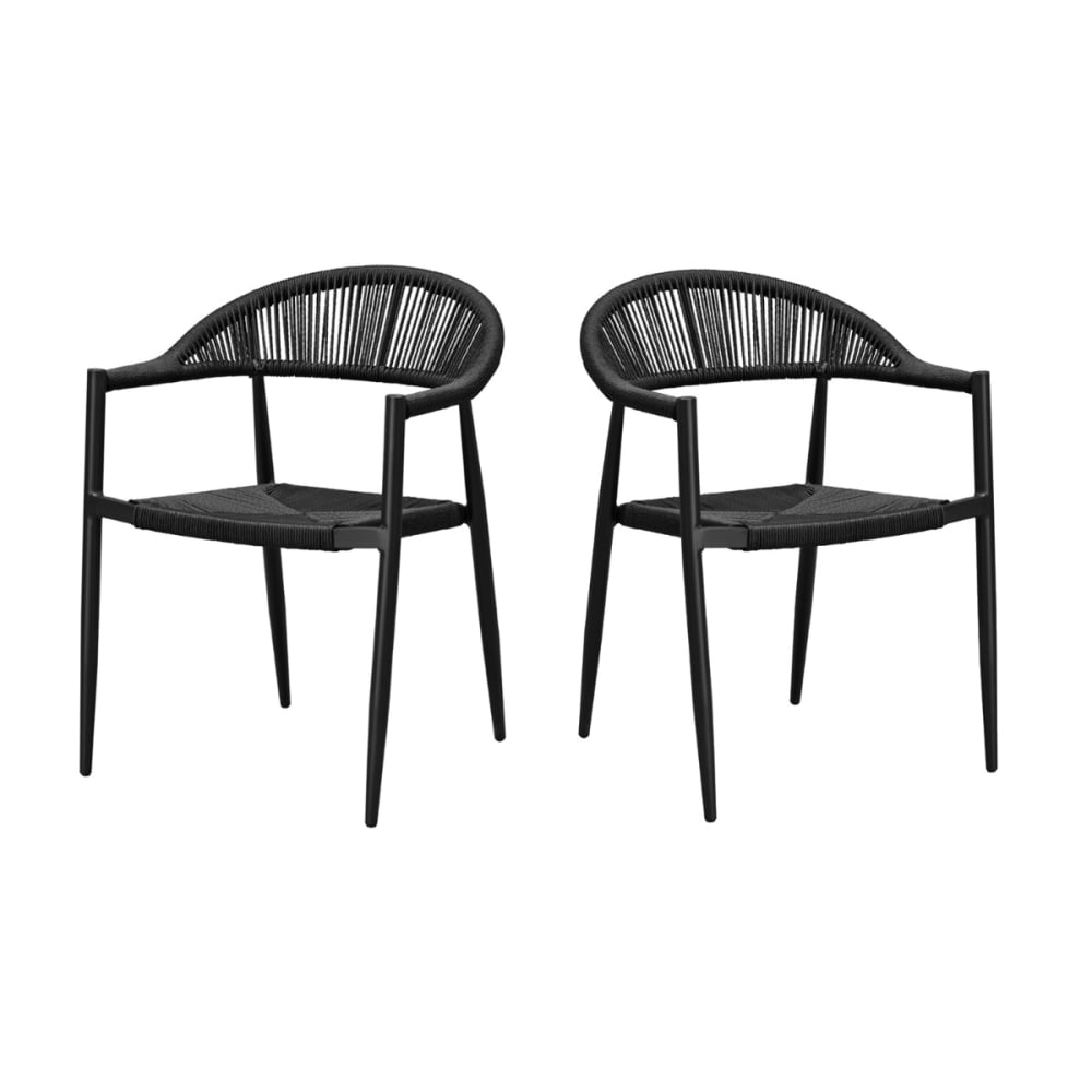 Fauteuils alu noir et corde tressée noire (lot de 2)