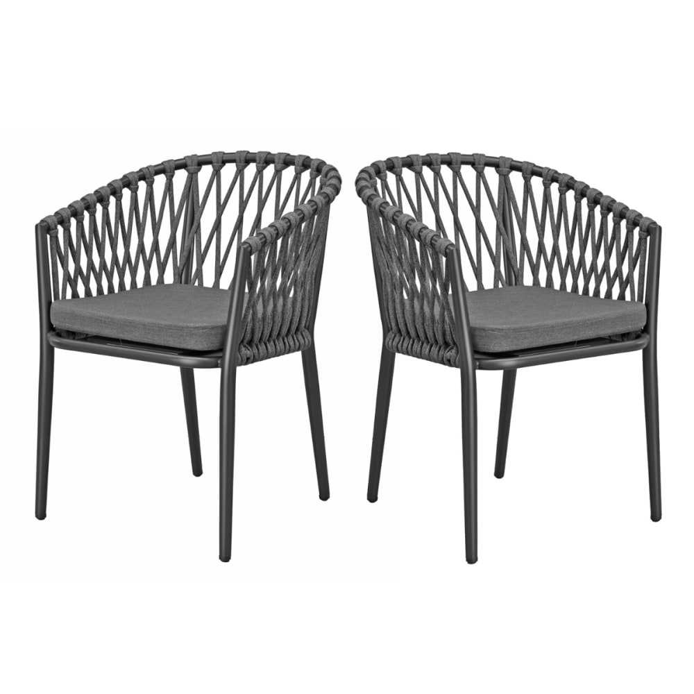 Fauteuils en alu anthracite et corde gris foncé (lot de 2)