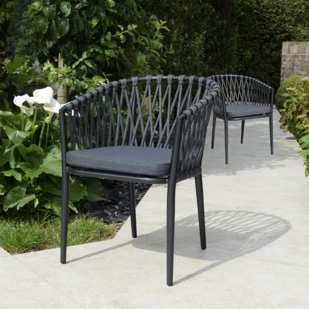 Fauteuils en alu anthracite et corde gris foncé (lot de 2)